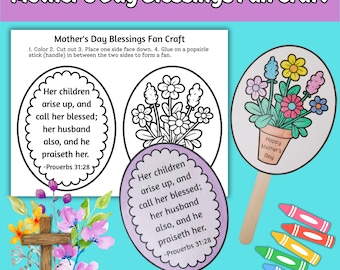 Mother&#39;s Day Fan Craft Printable Activity for Kids Sunday School Mother&#39;s Day Bible Lesson, Color Cut and Paste Mother&#39;s Day Keepsake Gift