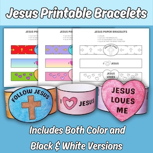Jesus utskrivbara pappersarmband pyssel för barn söndagsskolebibellektion kristen trosbaserad armband färgläggningspyssel för kyrkan