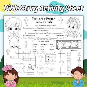 The Lord&#39;s Prayer Bible Activity Sheet for Kids, Bible Verse Coloring Activity Page, The Lord&#39;s Prayer Placemat Printable