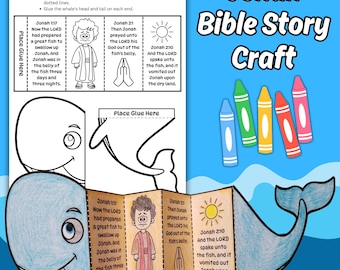 Jonah and the Whale Folding Suprise Bible Craft Printable for Kids Sunday School Bible Lesson Jonah Bible Verse Coloring Church Activity