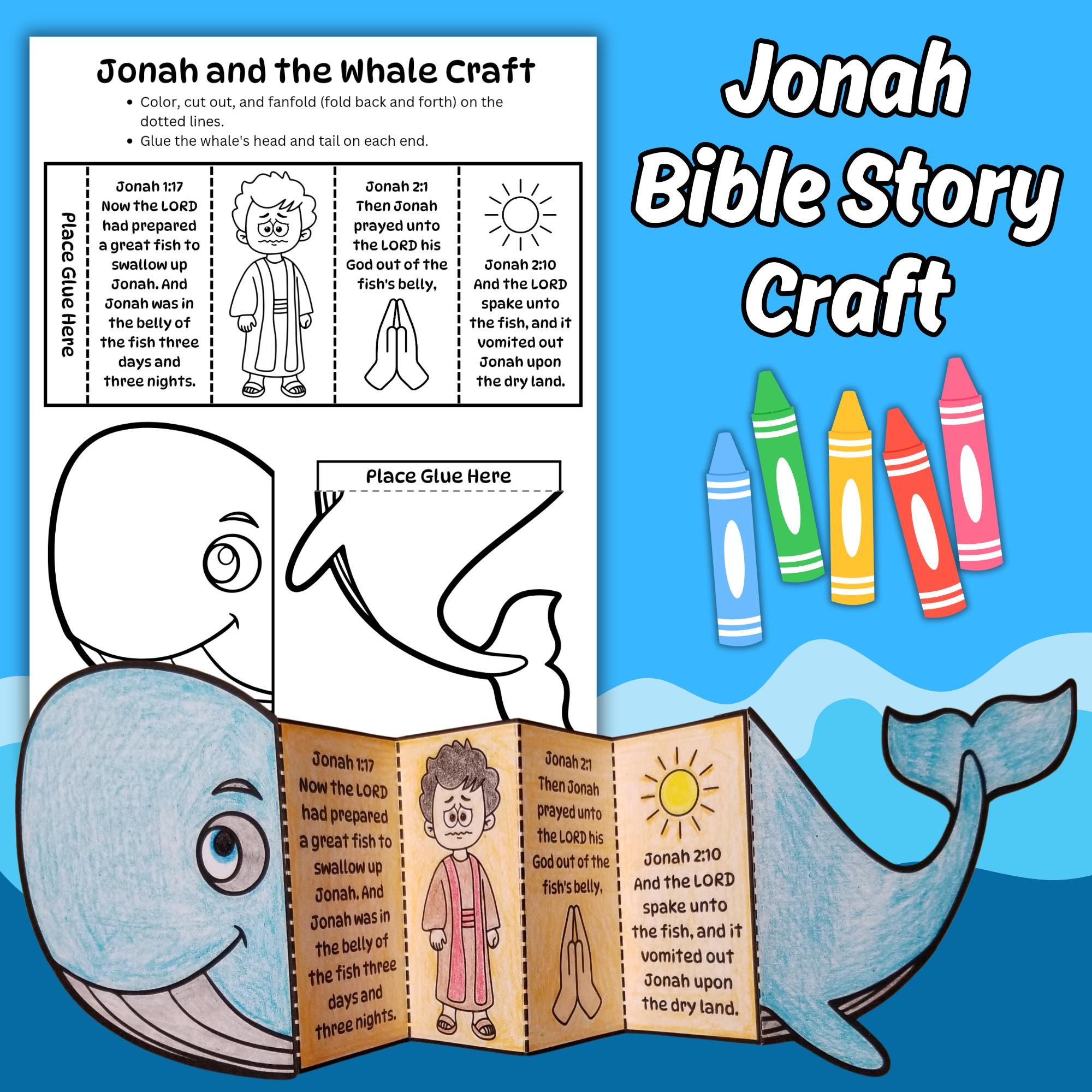 Jonah and the Whale Folding Suprise Bible Craft Printable for Kids Sunday School Bible Lesson Jonah Bible Verse Coloring Church Activity