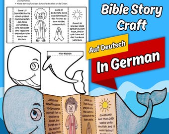 Jona und der Wal Falten Überraschung Bibel Handwerk AUF DEUTSCH für Kinder Sonntag Schule Bibel Geschichte Lesson Printable Kirche Färbung Aktivität