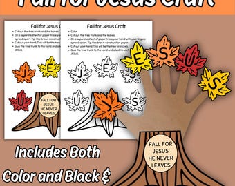 Fall For Jesus He Never Leaves Tree Craft for Kids Sunday School Bible Lesson Fall Themed Printable Coloring Activity for Children's Church
