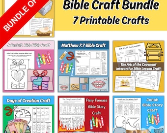 Bible Craft Bundle for Kids, 7 Printable Color Cut Paste Christian Bible Story Craft Activities for Children Sunday School Church Lesson