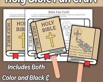 Heilige Bijbel Fan Craft voor kinderen zondagsschoolles, woord van God afdrukbare kinderkerk christelijke kleurplaat bijbelactiviteit, Psalm 119:105