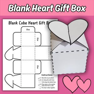 Blank Heart Gift Box Cube Craft for Kids, Printable Heart Treat Box Activity, Decorate Your Own Party Favor Box, Create A Heart Cube Craft