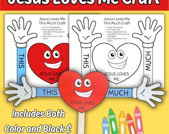 Jesus Loves Me This Much Craft for Kids Sunday School Bible Lesson, Printable Heart and Love Themed Children's Christian Church Activity