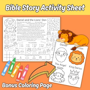 Daniel and the Lions&#39; Den Bible Story Printable Activity Placemat & Coloring Page for Kids, Sunday School Bible Lesson Activity for Children