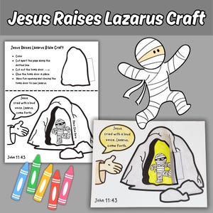 Jesus Raises Lazarus Bible Story Craft Printable for Kids Sunday School Lesson Miracles of Jesus Cut and Paste Church Coloring Activity Page