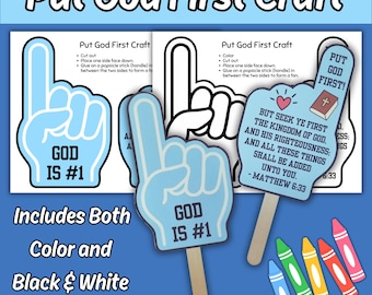 Setzen Sie Gott an die erste Stelle, Handwerk für Kinder Sonntag Schule Bibelstunde, Gott ist Nummer Eins Druckbare Kinderkirche Matthäus 6:33 Färbung Aktivität