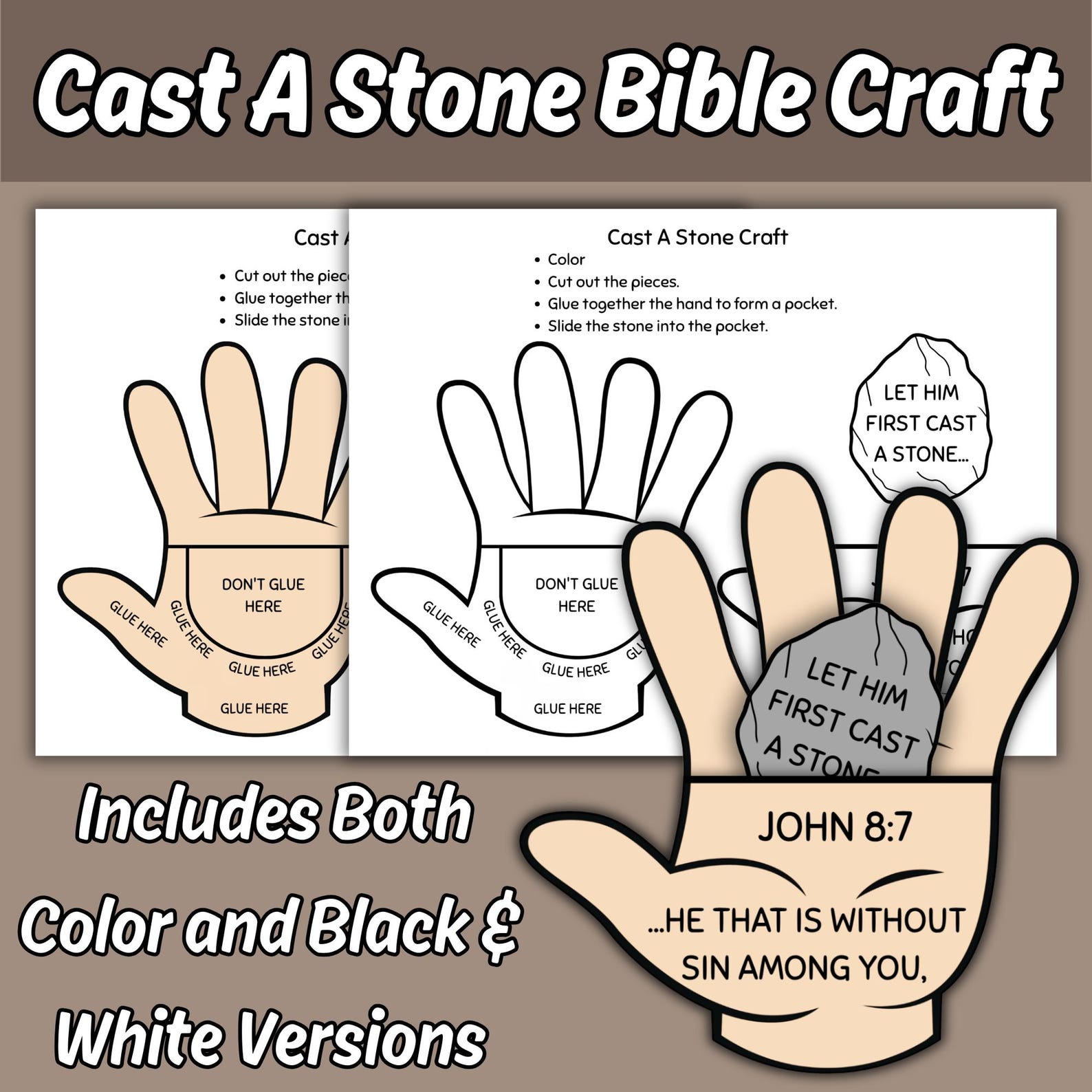 Cast A Stone Bible Craft Printable for Kids, John 8:7 Forgiveness ...