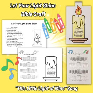 Let Your Light Shine Bible Craft Printable for Kids Bible Lesson, This Little Light of Mine Sunday School Song, Matthew 5:16 Church Activity