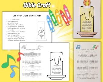 Let Your Light Shine Bible Craft Printable for Kids Bible Lesson, This Little Light of Mine Sunday School Song, Matthew 5:16 Church Activity