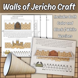 Walls of Jericho Printable Bible Story Craft for Kids Sunday School Lesson, Ram's Horn Trumpet Craft Children's Church Coloring Activity