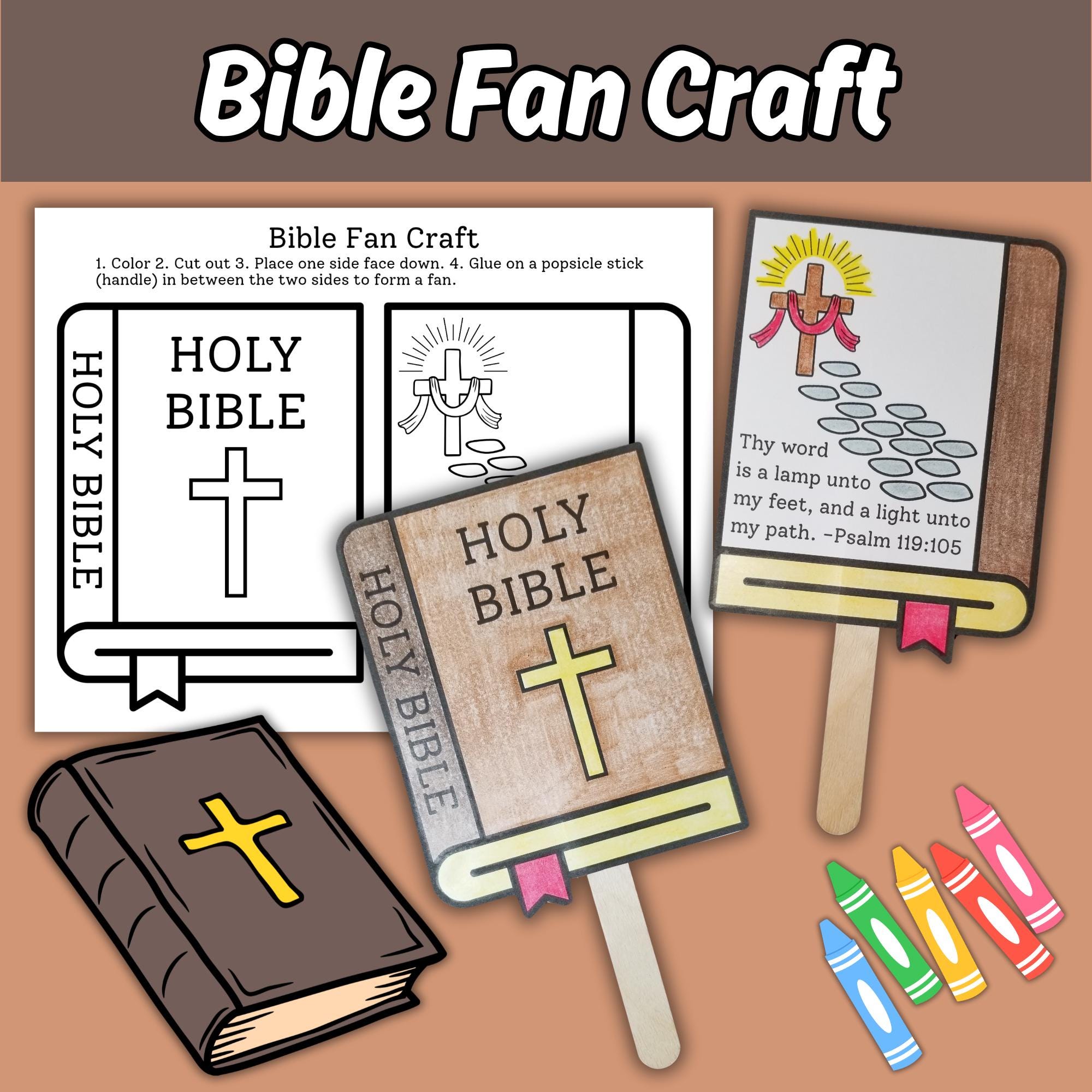 Holy Bible Fan Craft for Kids Sunday School Lesson, Word of God Printable Children's Church Christian Coloring Bible Activity, Psalm 119:105