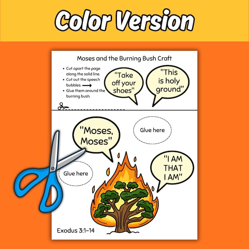 Moses Burning Bush Printable Craft for Kids Sunday School Lesson, God ...