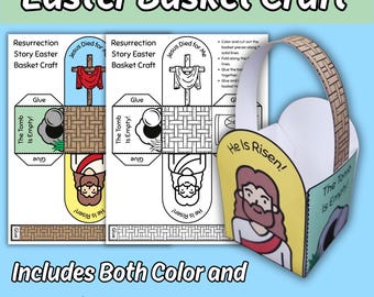 La historia de la resurrección de Jesús: canasta de Pascua, actividad de manualidades imprimible para niños, lección bíblica de la escuela dominical, actividad de Pascua para la iglesia infantil
