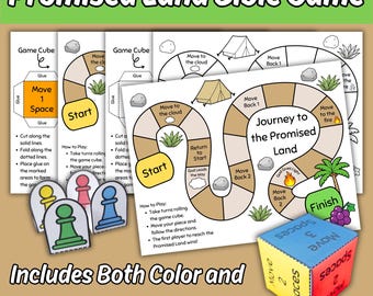 Reise in das gelobte Land Bibel Brettspiel Handwerk zum Ausdrucken für Kinder, Moses Exodus Sonntagsschulunterricht, DIY Familienspielabend Aktivität