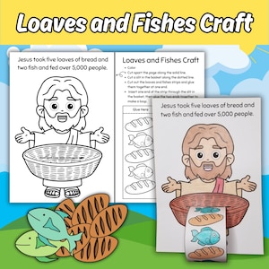 Loaves and Fishes Bible Story Craft for Kids Sunday School Lesson Jesus Feeds 5,000 Printable Children&#39;s Christian Church Classroom Activity