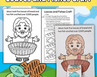 Brote und Fische Bibel Geschichte Handwerk für Kinder Sonntagsschulstunde Jesus zieht 5,000 druckbare Kinder christliche Kirche Klassenzimmer Aktivität