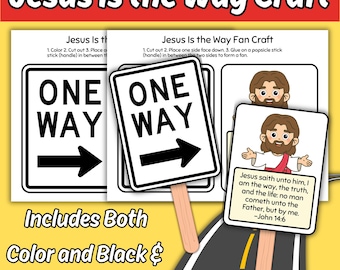 Jesus ist der Weg Fan Craft druckbar, Johannes 14:6 Sonntagsschule Handwerk für Kinder, Einweg Bibelstunde Christliche Kirche VBS Färbung Aktivität