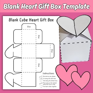 Leeres Herz-Geschenkbox-Würfel-Handwerk für Kinder, druckbare Herz-Lesen-Box-Aktivität, dekorieren Sie Ihre eigene Partybevorzugungsbox, erstellen Sie ein Herzwürfel-Handwerk