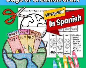 Die 7 Tage der Schöpfung Handwerk AUF SPANISCH Kinder Sonntagsschulstunde Gottes Sieben Tage der Schöpfung am Anfang Genesis Bibelgeschichte Aktivität
