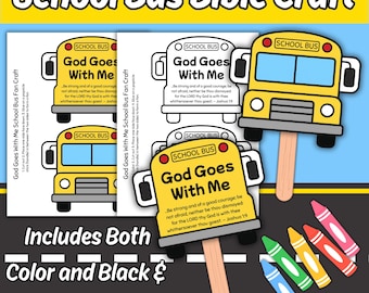 Bastelvorlage für einen Schulbus-Fächer zum Thema „Gott begleitet mich“ für Kinder, druckbare christliche Bibelaktivität zum Schulanfang, Josua 1,9 (KJV)