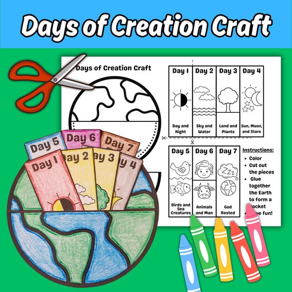 The Creation Craft Bible Story Coloring Activity for Kids, God's 7 Days of Creation Printable, In the Beginning Genesis Sunday School Lesson