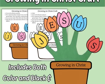 Wachsen in Christus Jesus Blume Handwerk druckbare Aktivität für Kinder Sonntag Schule Bibelstunde, Kinder Farbe Ausschneiden und Einfügen Kirche Aktivität