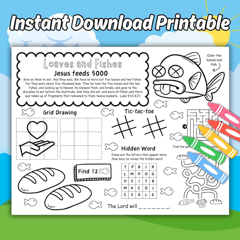 Jesus Feeds 5000 Activity Sheet Printable, Bible Story Coloring ...
