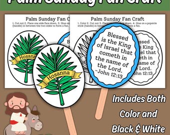 Palm Sunday Fan Craft for Kids Sunday School Bible Lesson, Palm Sunday Hosanna Printable Coloring Craft Holy Week Children's Church Activity