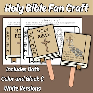 Holy Bible Fan Craft for Kids Sunday School Lesson, Word of God Printable Children's Church Christian Coloring Bible Activity, Psalm 119:105