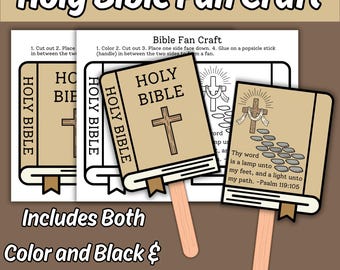 Holy Bible Fan Craft for Kids Sunday School Lesson, Word of God Printable Children's Church Christian Coloring Bible Activity, Psalm 119:105