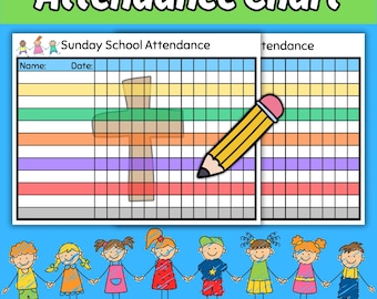 Sunday School Classroom Attendance Chart, Simple Children's Church Weekly Attendance Tracker Sheet, Class Attendance Roster Printable PDF