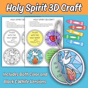 Holy Spirit 3D Craft Printable for Kids Sunday School Bible Lesson, Day of Pentecost Children&#39;s Church Coloring Cut Paste Christian Activity