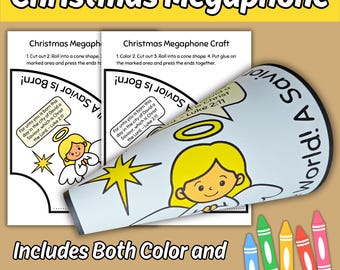 Christmas Angel Megaphone Craft, Joy to the World! A Savior Is Born! Bible Craft for Kids, Birth of Jesus Sunday School Activity