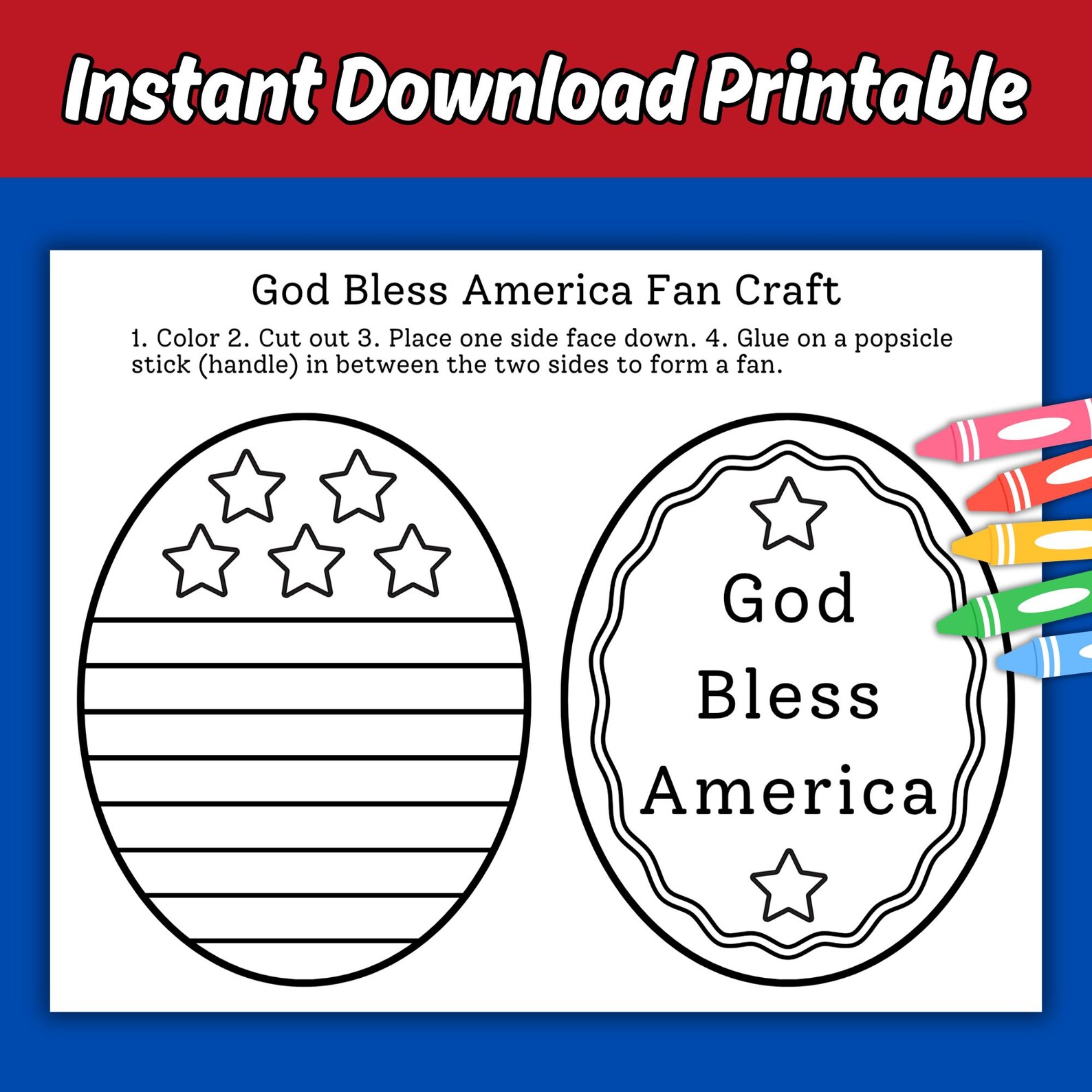 God Bless America Fan Craft for Kids Classroom Activity, Printable ...
