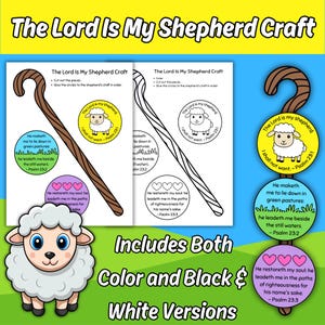 The Lord Is My Shepherd Craft for Kids Sunday School Bible Lesson, Printable Psalm 23 Bible Verse Children's Church Color Cut Paste Activity