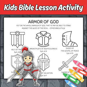 Armor of God Sunday School Bible Lesson Coloring Page for Kids, Ephesians 6:11 Armour of God Printable Children&#39;s Church Christian Activity