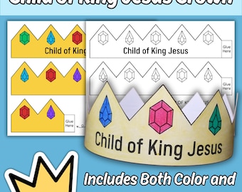 Child of King Jesus Paper Crown Printable Craft for Kids Sunday School Bible Lesson Activity Christian Faith-based Coloring Craft for Church