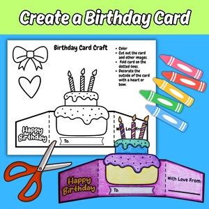 Happy Birthday Card Printable, Color and Make Your Own Handmade Birthday Cake Card Activity, Print and Color Birthday Card Craft for Kids