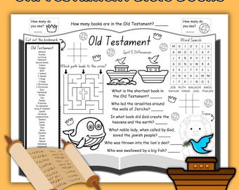 Old Testament Books of the Bible Kids Activity Sheet, Bible Coloring Activity Page, Books of the Old Testament Activity Placemat Printable