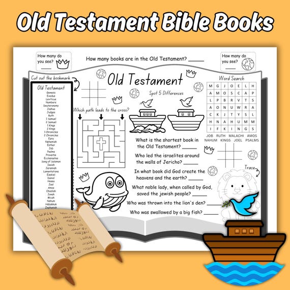 Old Testament Books of the Bible Kids Activity Sheet, Bible Coloring Activity Page, Books of the Old Testament Activity Placemat Printable