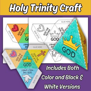 Holy Trinity 3-D Pyramid Craft for Kids Sunday School Bible Lesson, Printable Father, Son, Holy Spirit Children's Church Coloring Activity