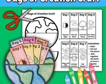 The Creation Craft Bible Story Coloring Activity for Kids, God's 7 Days of Creation Printable, In the Beginning Genesis Sunday School Lesson