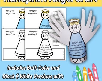 Handprint Angel Craft for Kids Sunday School Bible Lesson, Luke 2:14 Messenger Angel Christmas Tree Topper Children's Church Activity