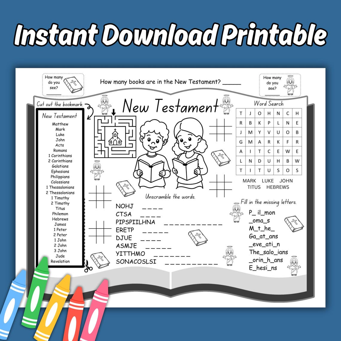 New Testament Books of the Bible Kids Activity Worksheet Printable ...