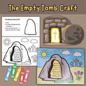 O artesanato do túmulo vazio para crianças, lição bíblica da escola dominical, ressurreição de Jesus, domingo de Páscoa, atividade para colorir para crianças da igreja para imprimir