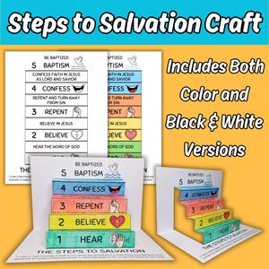 The Steps to Salvation Craft for Kids Sunday School Bible Lesson, The Bible Way to Heaven Coloring Activity for Christian Children's Church